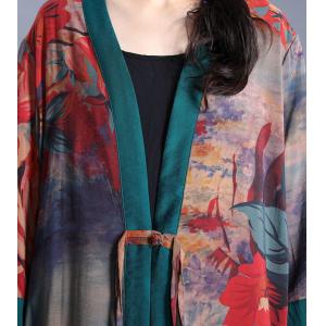 Chinese Fashion Side Slits Cardigan Vintage Printed Kimono