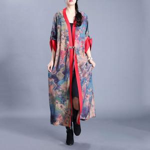 Chinese Fashion Side Slits Cardigan Vintage Printed Kimono