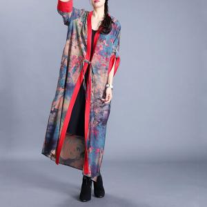 Chinese Fashion Side Slits Cardigan Vintage Printed Kimono