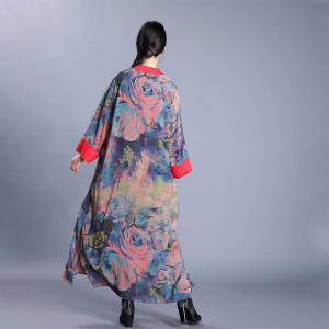 Chinese Fashion Side Slits Cardigan Vintage Printed Kimono