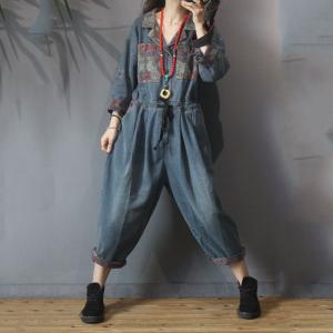 Red Pockets Drawstring Cargo Jumpsuits Baggy Jean Jumpsuits