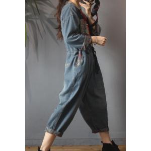 Red Pockets Drawstring Cargo Jumpsuits Baggy Jean Jumpsuits