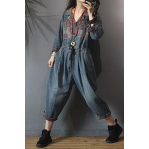 Red Pockets Drawstring Cargo Jumpsuits Baggy Jean Jumpsuits