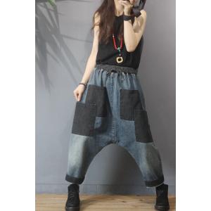 Black Pockets Drawstring Harem Pants Baggy Korean Jeans