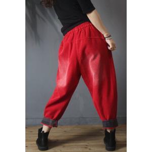 Printed Patchwork Solid Color Pants Vintage Corduroy Trousers