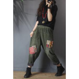 Street Fashion Corduroy Vintage Pants Womens Patchwork Hippie Pants