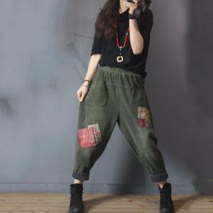 Street Fashion Corduroy Vintage Pants Womens Patchwork Hippie Pants