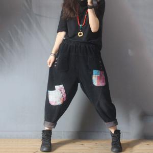 Street Fashion Corduroy Vintage Pants Womens Patchwork Hippie Pants