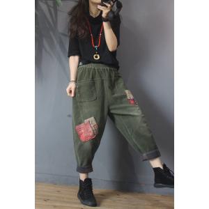 Street Fashion Corduroy Vintage Pants Womens Patchwork Hippie Pants