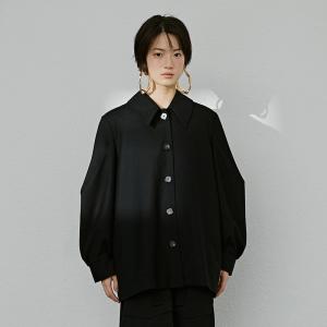 Japanese Style Black Shirt Button Decoration Large Blouse