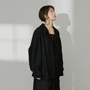 Japanese Style Black Shirt Button Decoration Large Blouse