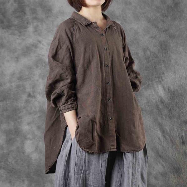 Long Sleeve Plus Size Linen Blouse for Women