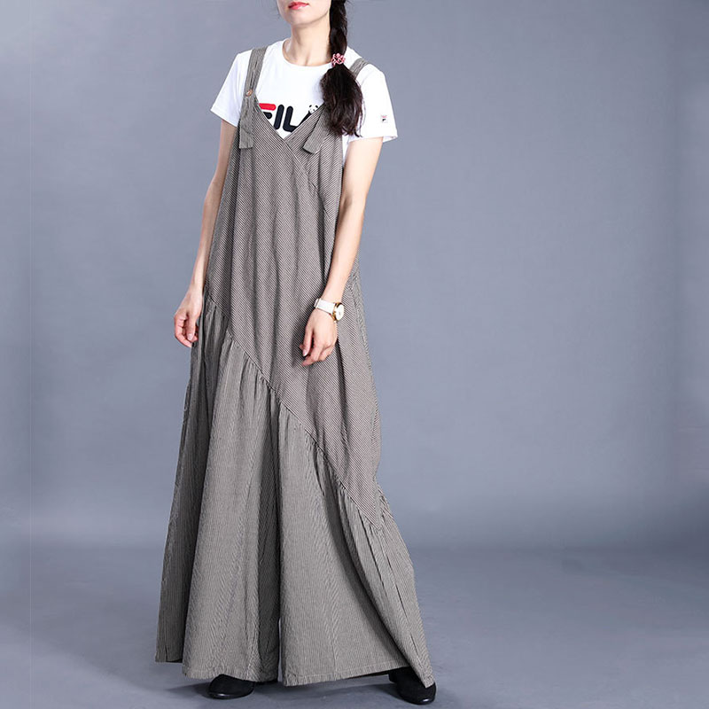 Summer Fashion Striped Slip Dress Loose Maxi Beach Dress in Gray One ...