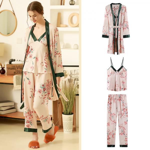 Beautiful Floral Silk Kimono Robe Sets Pink Loungewear for Women