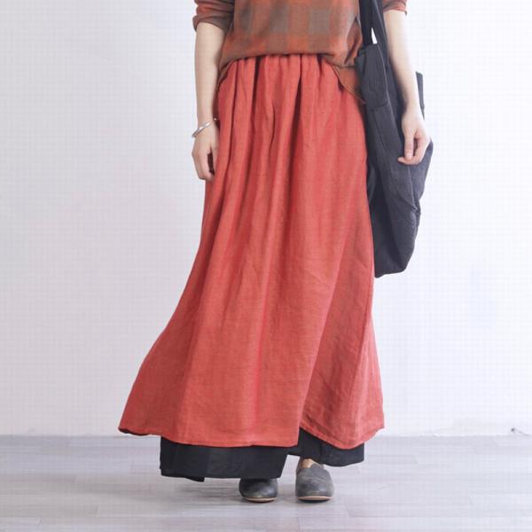 Ankle-Length Layering Linen Maxi Skirt Plain Beach Wear