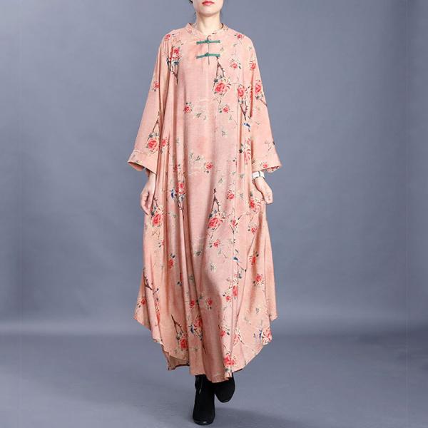 Pankou Buttons Printed Elegant Dress Loose Chinese Cheongsam
