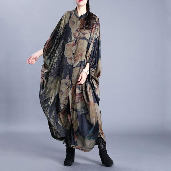 Bat Sleeve Plus Size Moroccan Caftan Dress Printed Black Dress