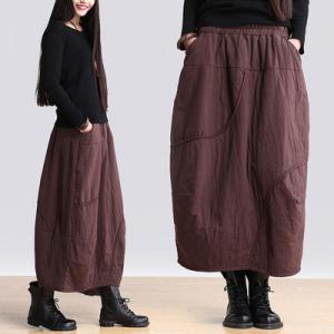 Latest Fashion Cotton Linen Maxi Skirt Loose Quilted Black Skirt