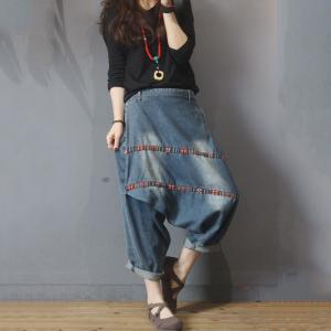 Ethnic Patchwork Hippie Jeans Baggy Denim Harem Pants