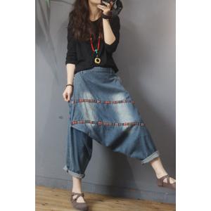 Women Baggy Pants Patchwork Denim Pants Cotton Harem Pants Cropped Pants  Hippie Denim Pants Baggy Capris Pants Cropped Jeans -  Canada