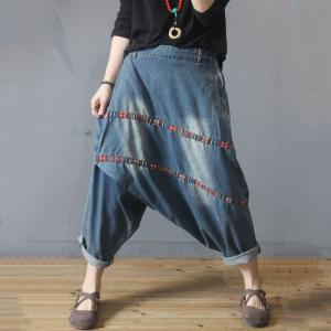 Ethnic Patchwork Hippie Jeans Baggy Denim Harem Pants