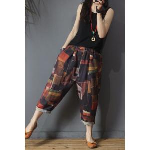 Summer Fashion Printed Loose Pants Cotton Linen Vintage Trousers