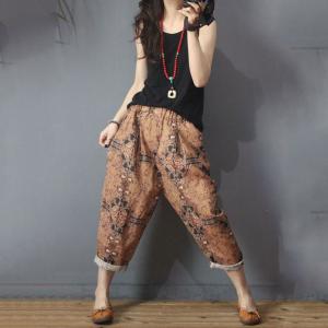 Summer Fashion Printed Loose Pants Cotton Linen Vintage Trousers