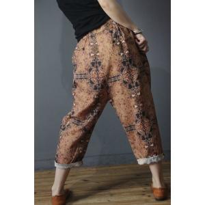 Summer Fashion Printed Loose Pants Cotton Linen Vintage Trousers