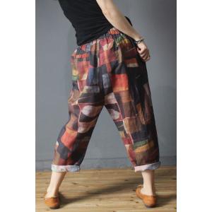 Summer Fashion Printed Loose Pants Cotton Linen Vintage Trousers