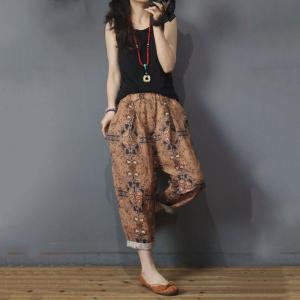 Summer Fashion Printed Loose Pants Cotton Linen Vintage Trousers