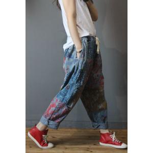 Relax-Fit Folk Jeans Drawstring Ripped Jeans for Women