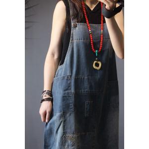 Straight Pockets A-Line Dress Summer Denim Overall Dress