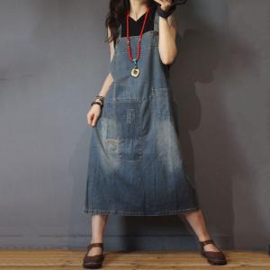 Straight Pockets A-Line Dress Summer Denim Overall Dress