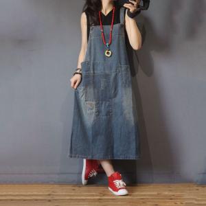 Straight Pockets A-Line Dress Summer Denim Overall Dress