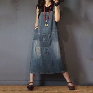 Straight Pockets A-Line Dress Summer Denim Overall Dress