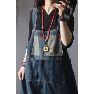 Cloth Patchwork Loose Denim Dress Ripped Korean Overall Dress