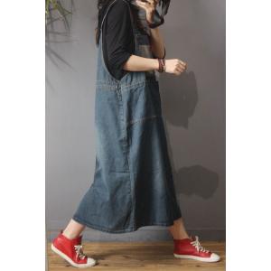 Cloth Patchwork Loose Denim Dress Ripped Korean Overall Dress