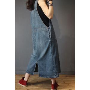 Casual Style Denim Patchwork Overall Dress