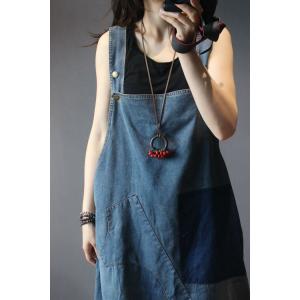 Casual Style Denim Patchwork Overall Dress