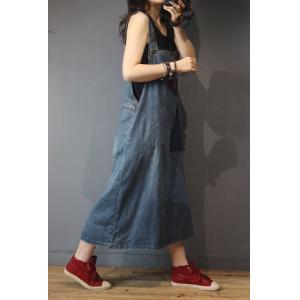 Casual Style Denim Patchwork Overall Dress