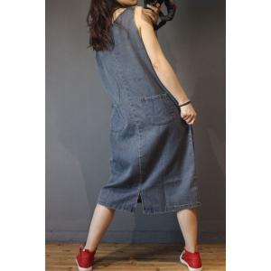 U-Neck Letter Pattern Sleeveless Dress Summer Denim Dress