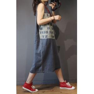 U-Neck Letter Pattern Sleeveless Dress Summer Denim Dress