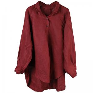 Dark Red Linen Blouse Long Sleeve Oversized Flax Clothing