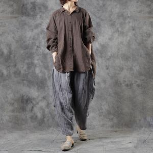 Long Sleeve Plus Size Linen Blouse for Women