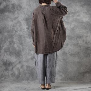 Long Sleeve Plus Size Linen Blouse for Women