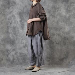 Long Sleeve Plus Size Linen Blouse for Women
