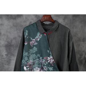 Pankou Decoration Chinese Blouse Green Contrast Linen Vintage Shirt