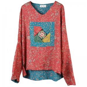 Folk Fashion Linen Embroidered Shirt Plus Size Floral Tunic Blouse