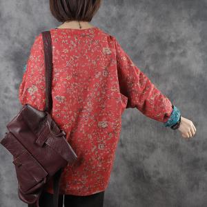 Folk Fashion Linen Embroidered Shirt Plus Size Floral Tunic Blouse