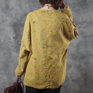 Floral Embroidery Linen Blouse Long Sleeve Large Resort Wear
